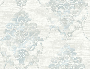Damask Metallic Pearl and Powder Blue by Seabrook Wallpaper