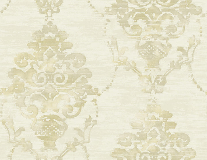 Damask Metallic, Cream, and Greige by Seabrook Wallpaper French Impressionist United States 60.55 20.87" 27" - Fabric Carolina -