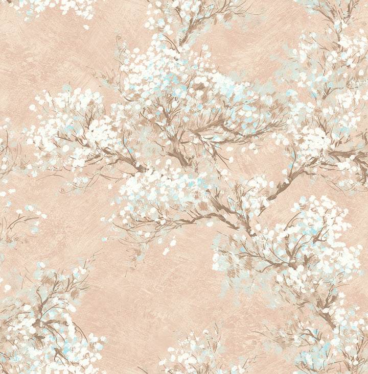 Cherry Blossoms Blush, White, and Brown by Seabrook Wallpaper French Impressionist United States 56.12 20.87" 20.5" - Fabric Carolina -