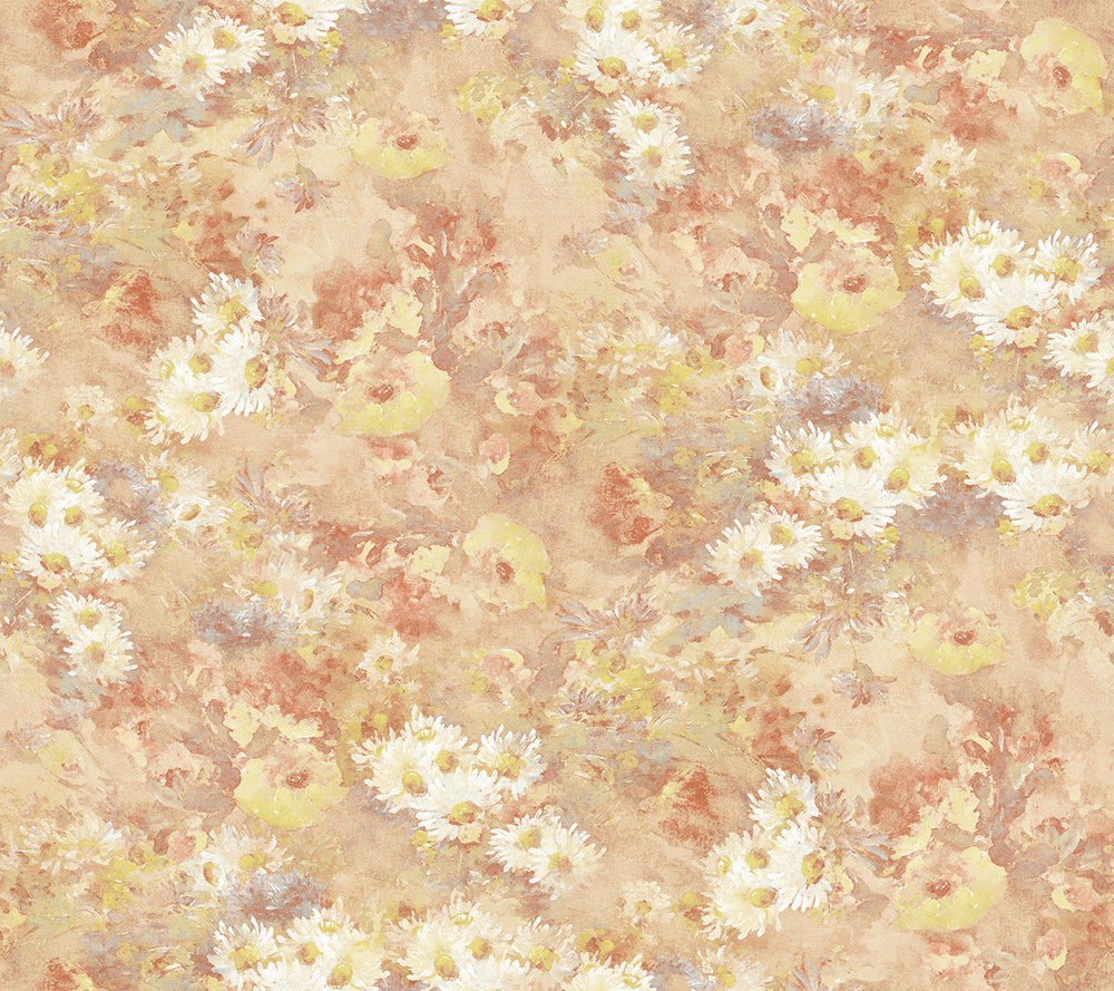 Daisy Metallic, Rust, and Cream by Seabrook Wallpaper French Impressionist United States 60.55 24" 27" - Fabric Carolina -