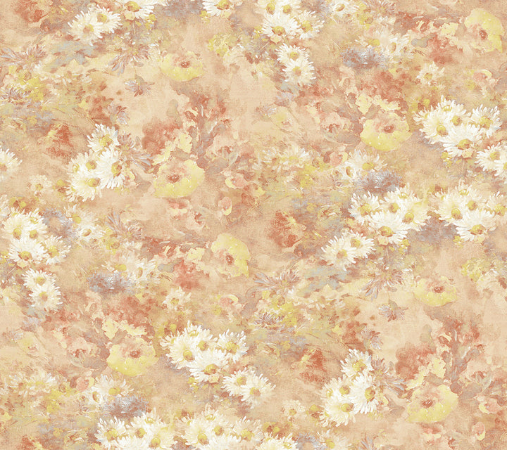 Daisy Metallic, Rust, and Cream by Seabrook Wallpaper French Impressionist United States 60.55 24" 27" - Fabric Carolina -
