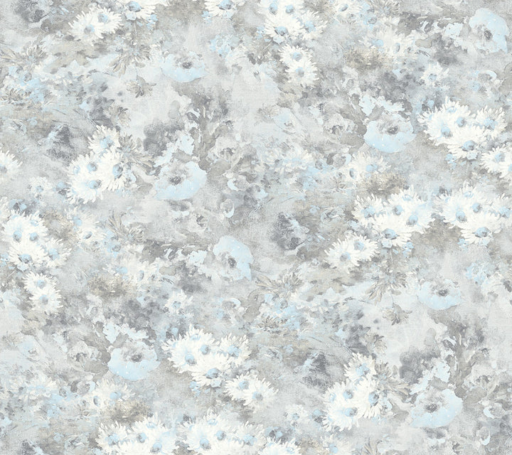 Daisy Metallic Silver and Sky Blue by Seabrook Wallpaper French Impressionist United States 60.55 24" 27" - Fabric Carolina -