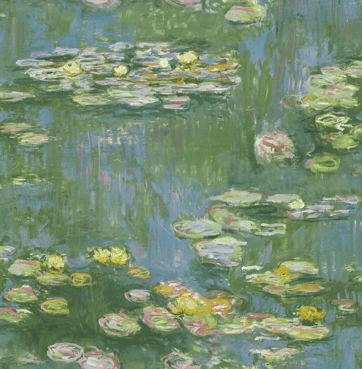 Lily Pads Greenery, Denim, and Pink by Seabrook Wallpaper French Impressionist United States 56.12 20.87" 20.5" - Fabric Carolina -