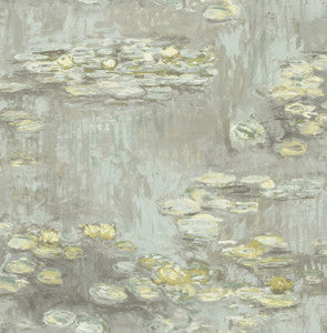 Lily Pads Gray, Powder Blue, and Gold by Seabrook Wallpaper