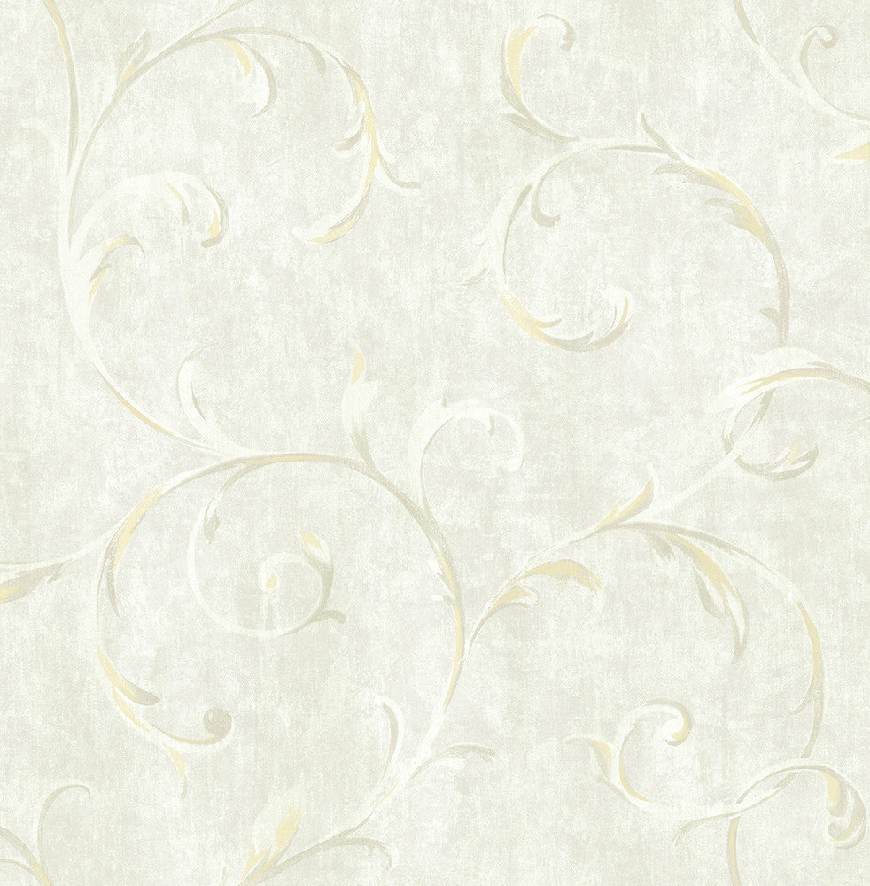Scroll Metallic Gold and Beige by Seabrook Wallpaper French Impressionist United States 56.12 20.87" 20.5" - Fabric Carolina -