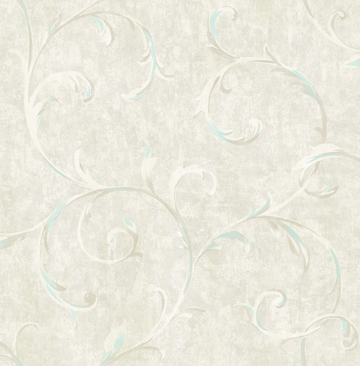 Scroll Metallic Baby Blue and Grey by Seabrook Wallpaper French Impressionist United States 56.12 20.87" 20.5" - Fabric Carolina -