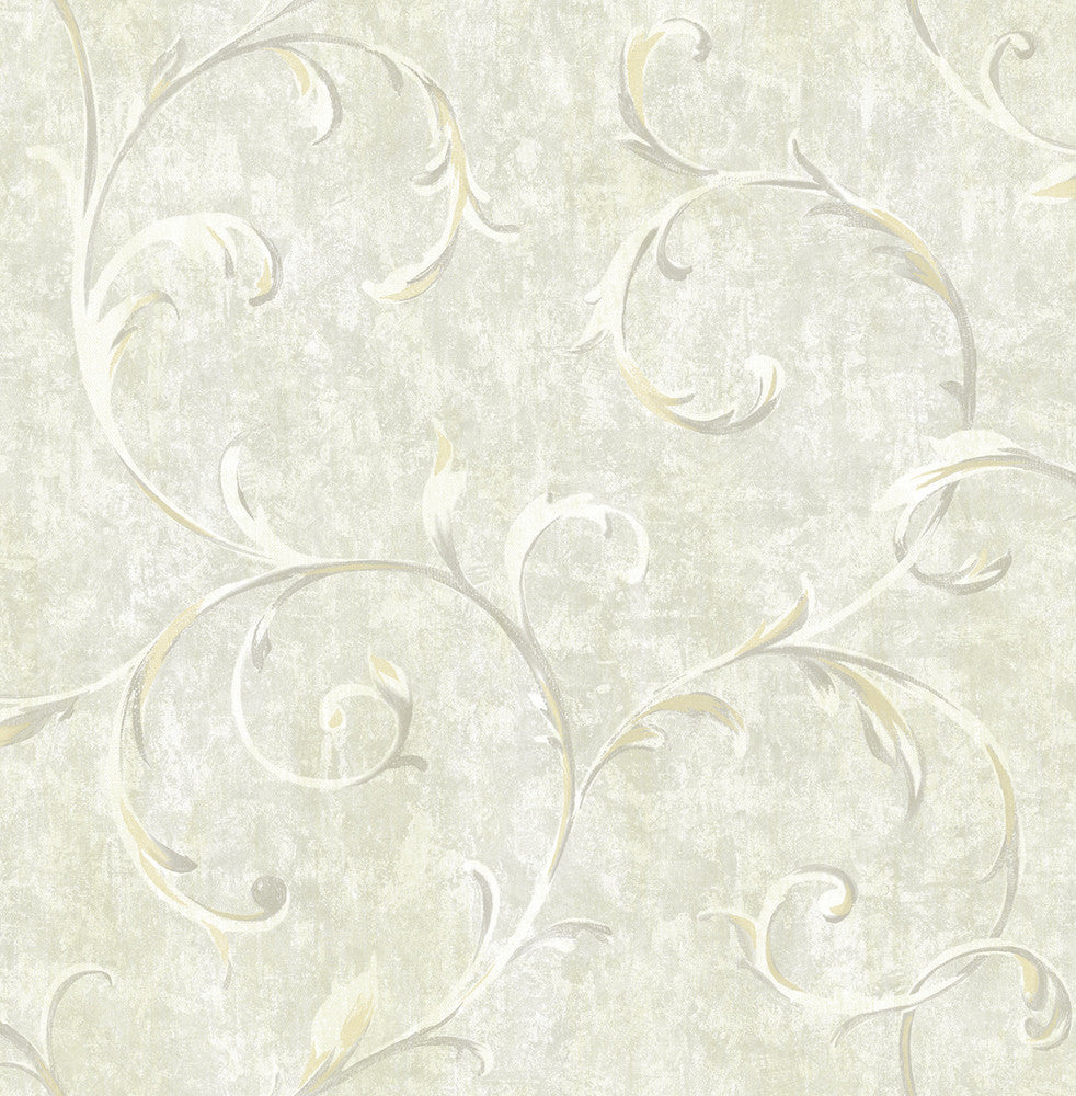 Scroll Metallic Gold and Grey by Seabrook Wallpaper French Impressionist United States 56.12 20.87" 20.5" - Fabric Carolina -