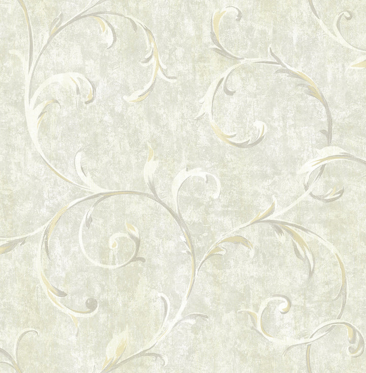 Scroll Metallic Gold and Grey by Seabrook Wallpaper French Impressionist United States 56.12 20.87" 20.5" - Fabric Carolina -