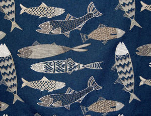 Fish Navy Grey by Norbar Fabric