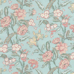 Flora Aqua by Norbar Designer Fabric ROMANCE 55% LINEN 45% COTTON SPAIN 22 1/6"V 27 1/6"H 55" - Swanky Fabrics -