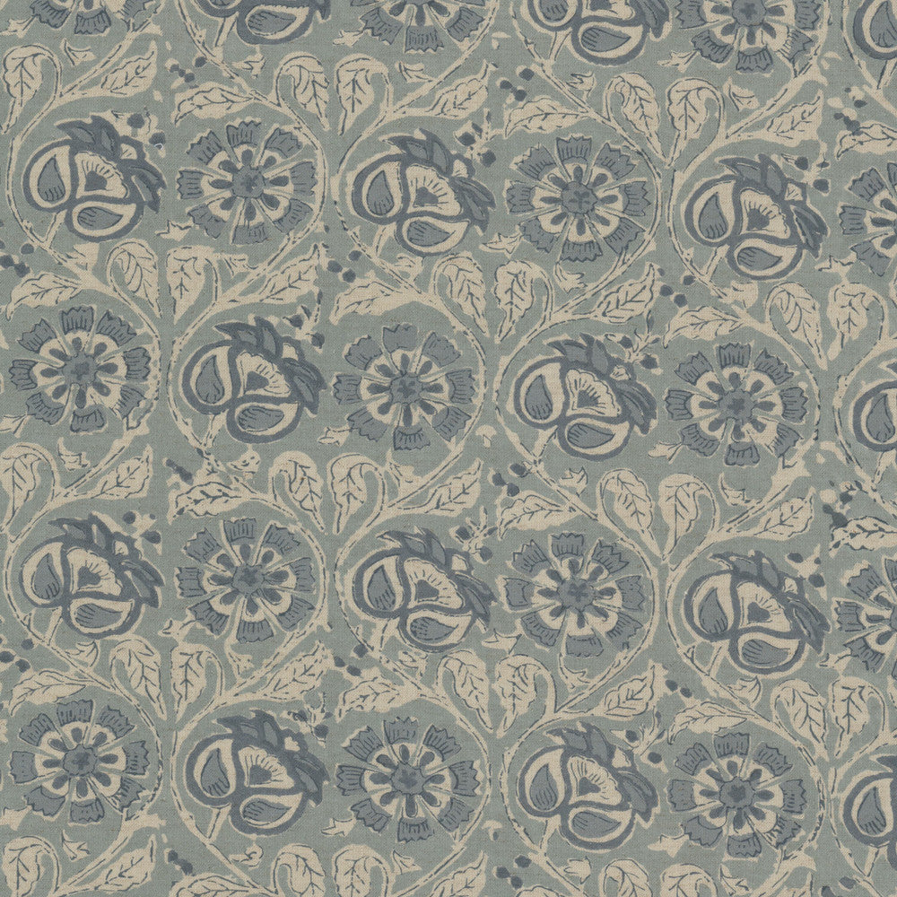 Flourish 3 Spa by Stout Fabric Stout Fabric Flourish 3 SpaFabric Rainbow Library Mist/Shoreline 50%Cot 35%Svi 15%Lin India </p><p>Repeat: H: 27.75, V: 7.875 54 in - Fabric Carolina -