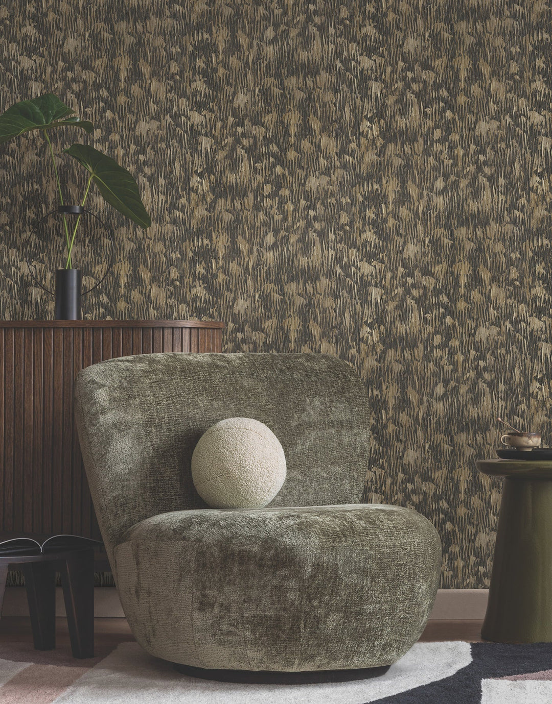 Gilded Plume Black Wallpaper by York Wallcoverings Designer