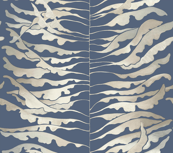 Leaf Column Navy Wallpaper by York Wallcoverings Formations Covers about 60.8 square feet 27-in by 27-ft long roll Unpasted 24 - Fabric Carolina -