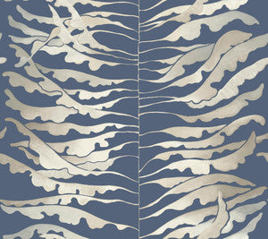 Leaf Column Navy Wallpaper by York Wallcoverings