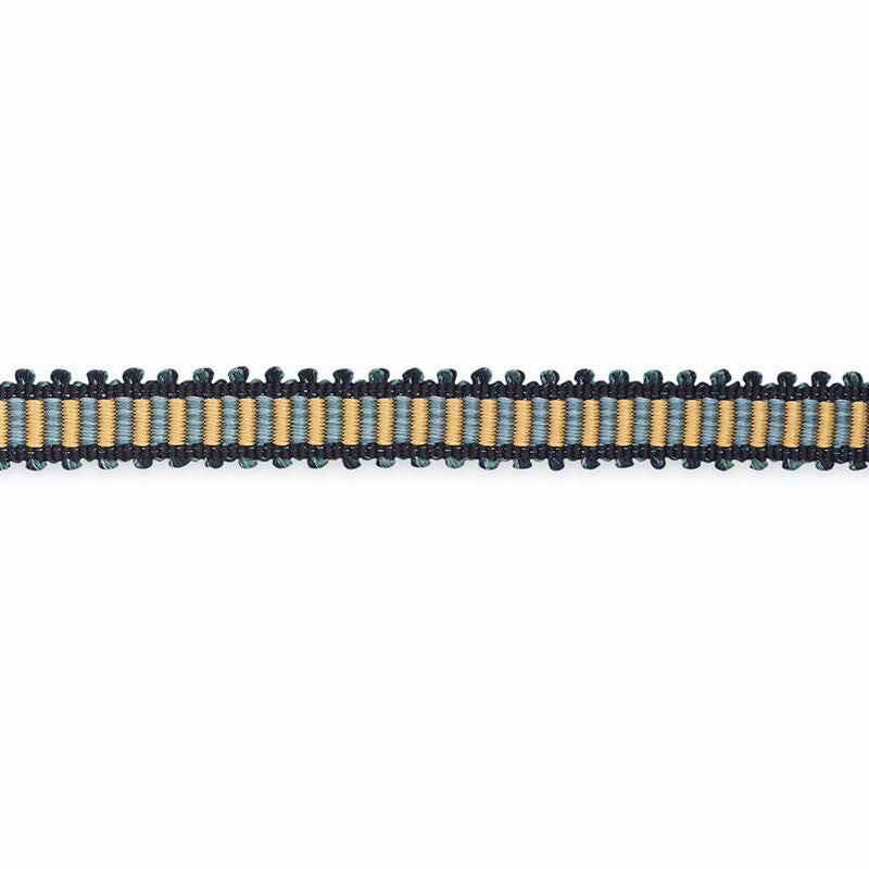 Kim Gimp Slk W/Picot Edge 1/2" Gold/Indigo/Navy G520-3 by Schumacher Trim SCHUMACHER TRIM PROGRAM See Sample UNITED STATES OF AMERICA TO BE DETERMINED </p><p>Repeat: Horizontal: - and Vertical: - - - Fabric Carolina -