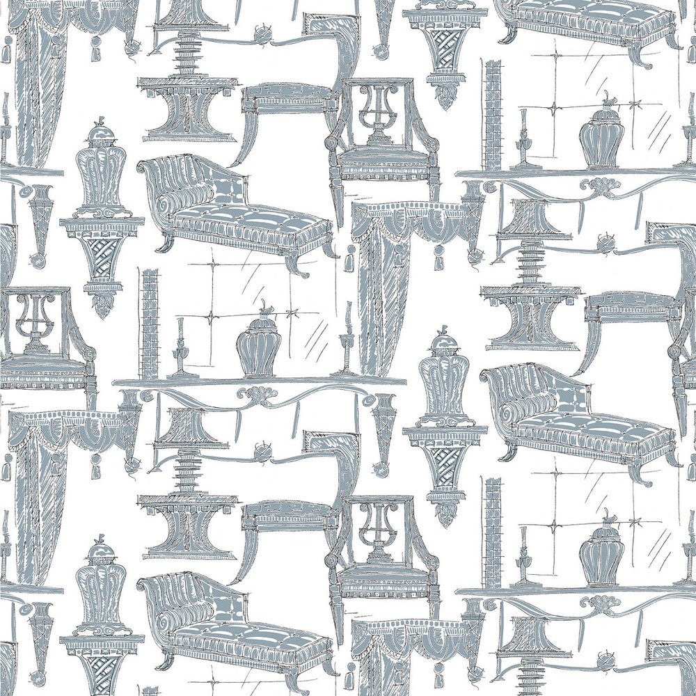 Blanca Blanco/Azul by Gaston Y Daniela Designer Fabric LORENZO CASTILLO II COTTON - 100% Spain MEDIUM Horizontal: 55 and Vertical: 32.67 55 - Swanky Fabrics -
