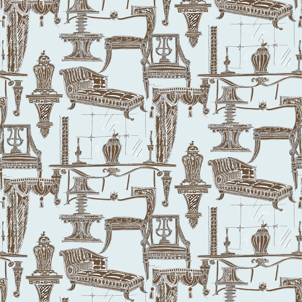 Blanca Azul/Chocolate by Gaston Y Daniela Designer Fabric LORENZO CASTILLO II COTTON - 100% Spain MEDIUM Horizontal: 55 and Vertical: 32.67 55 - Swanky Fabrics -