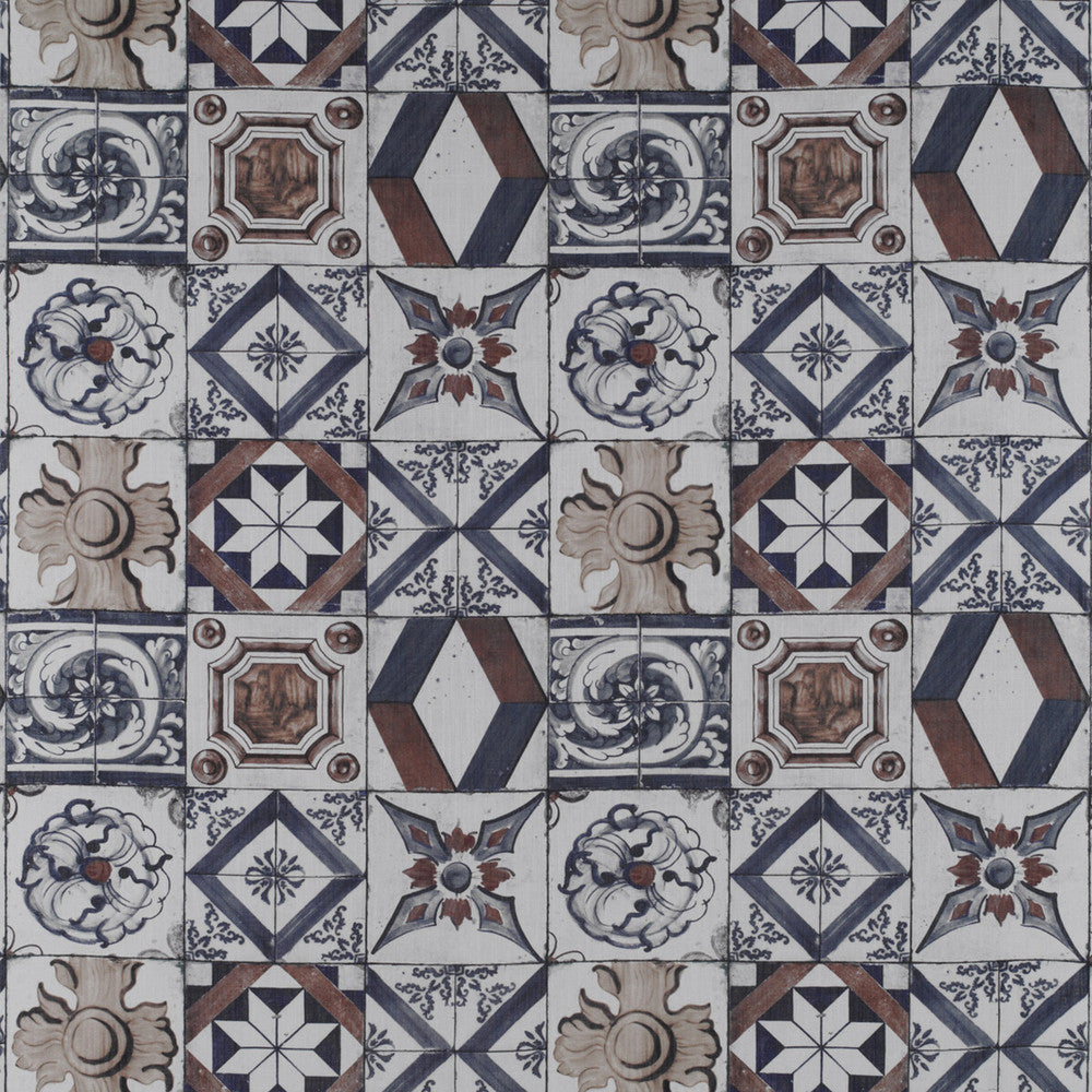 Trastevere Azul/Tabaco by Gaston Y Daniela Designer Fabric TIERRAS VISCOSE - 67%;LINEN - 33% Spain - Horizontal: 27.17 and Vertical: 27.17 54.33 - Swanky Fabrics -