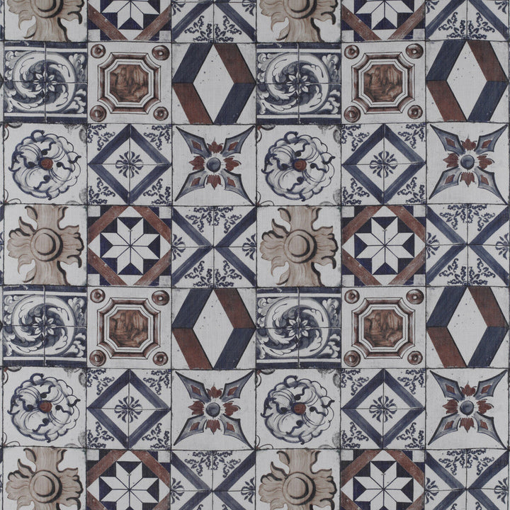 Trastevere Azul/Tabaco by Gaston Y Daniela Designer Fabric TIERRAS VISCOSE - 67%;LINEN - 33% Spain - Horizontal: 27.17 and Vertical: 27.17 54.33 - Swanky Fabrics -