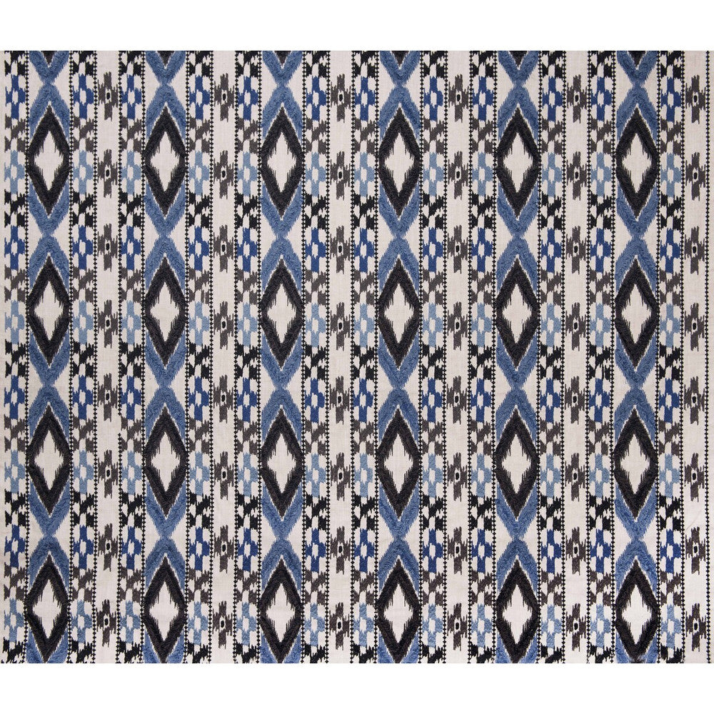 Queen Azul/Black by Gaston Y Daniela Designer Fabric GASTON AFRICALIA COTTON - 46%;VISCOSE - 38%;LINEN - 16% India Horizontal: 8.94 and Vertical: 12.2 53.5 - Swanky Fabrics -