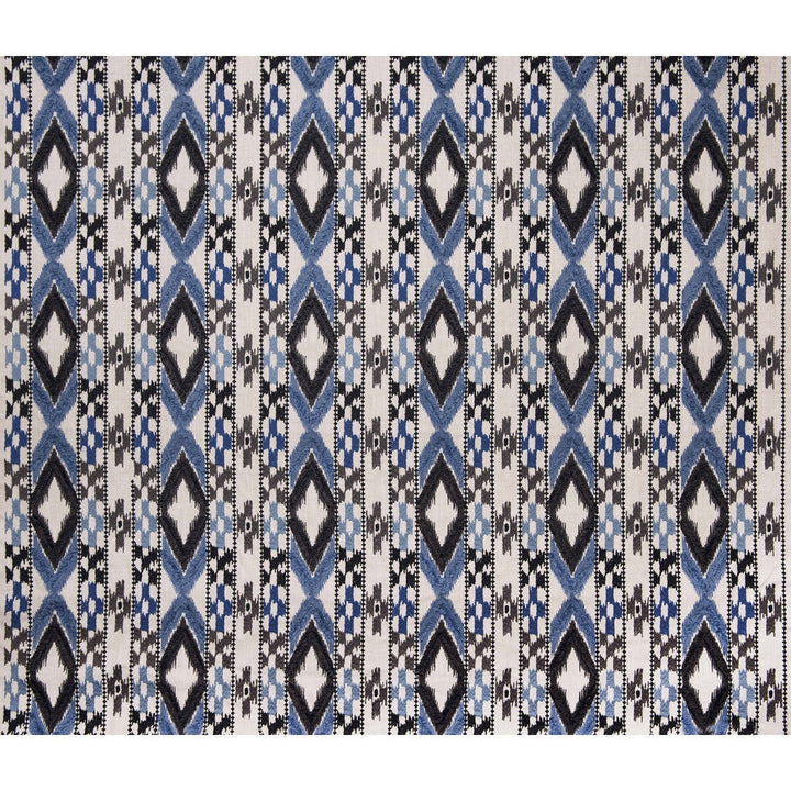 Queen Azul/Black by Gaston Y Daniela Designer Fabric GASTON AFRICALIA COTTON - 46%;VISCOSE - 38%;LINEN - 16% India Horizontal: 8.94 and Vertical: 12.2 53.5 - Swanky Fabrics -
