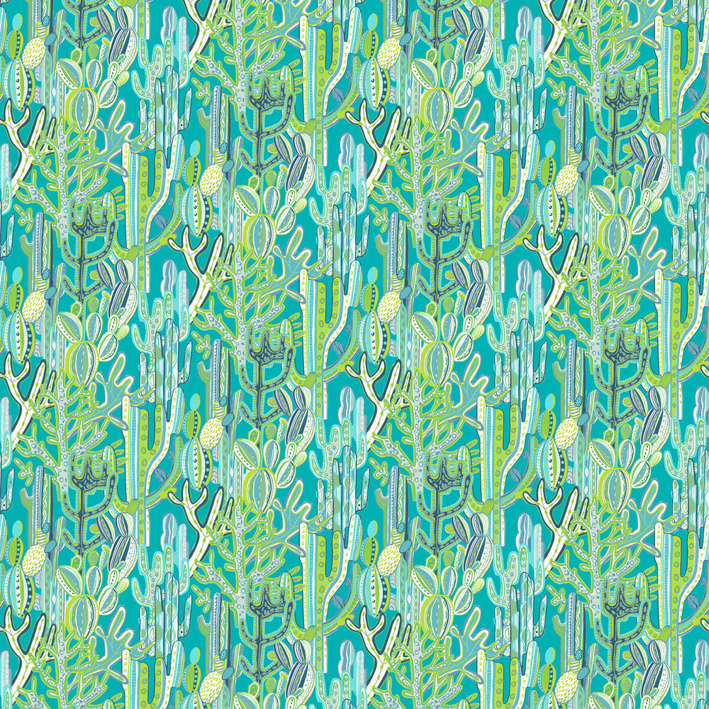 Cactus Azul/Verde by Gaston Y Daniela Designer Fabric GASTON LIBRERIA COTTON - 100% Italy MEDIUM Horizontal: 55.94 and Vertical: 18.91 59 - Swanky Fabrics -