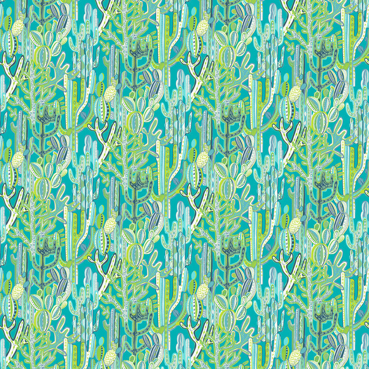 Cactus Azul/Verde by Gaston Y Daniela Designer Fabric GASTON LIBRERIA COTTON - 100% Italy MEDIUM Horizontal: 55.94 and Vertical: 18.91 59 - Swanky Fabrics -