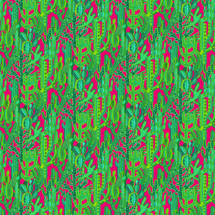 Cactus Rosa/Verde by Gaston Y Daniela Designer Fabric GASTON LIBRERIA COTTON - 100% Italy MEDIUM Horizontal: 55.94 and Vertical: 18.91 59 - Swanky Fabrics -