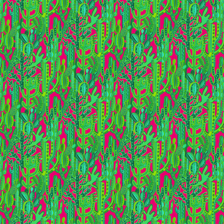 Cactus Rosa/Verde by Gaston Y Daniela Fabric GASTON LIBRERIA COTTON - 100% Italy MEDIUM Horizontal: 55.94 and Vertical: 18.91 59 - Fabric Carolina -