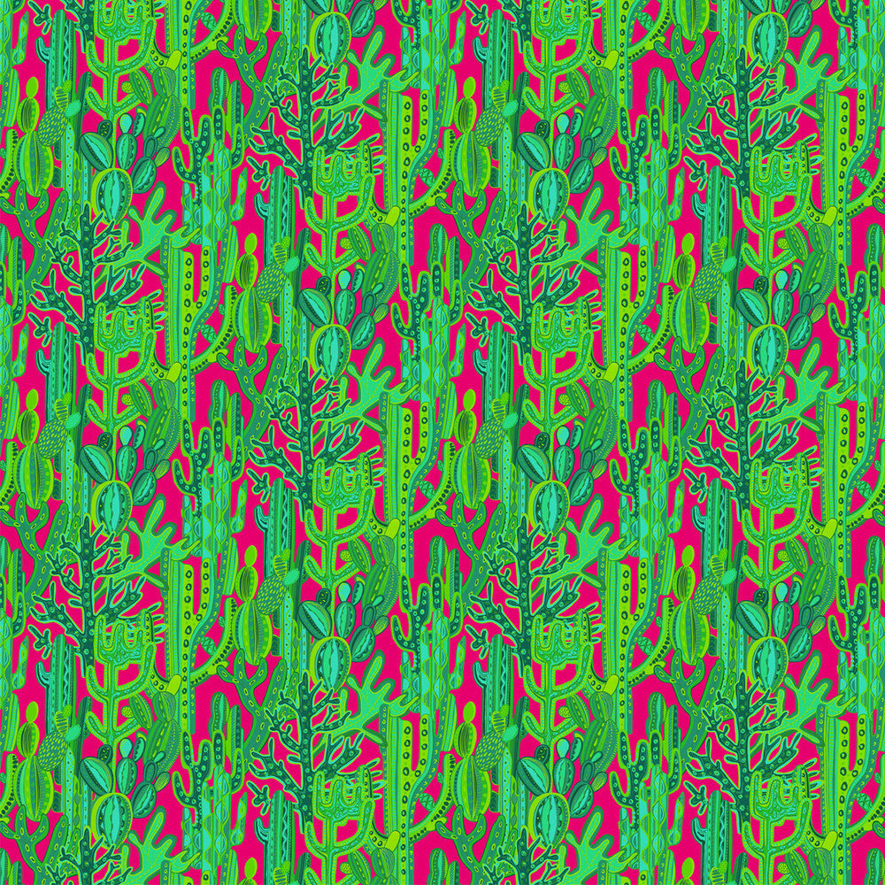 Cactus Rosa/Verde by Gaston Y Daniela Designer Fabric GASTON LIBRERIA COTTON - 100% Italy MEDIUM Horizontal: 55.94 and Vertical: 18.91 59 - Swanky Fabrics -