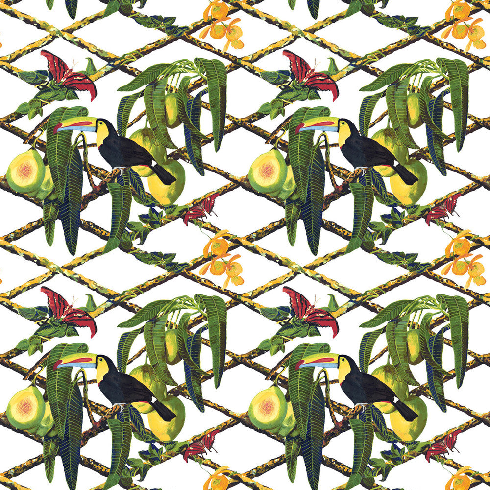 Tucan Fondo Blanco by Gaston Y Daniela Fabric GASTON LIBRERIA COTTON - 100% Italy HEAVY Horizontal: 25.61 and Vertical: 25.21 52 - Fabric Carolina -