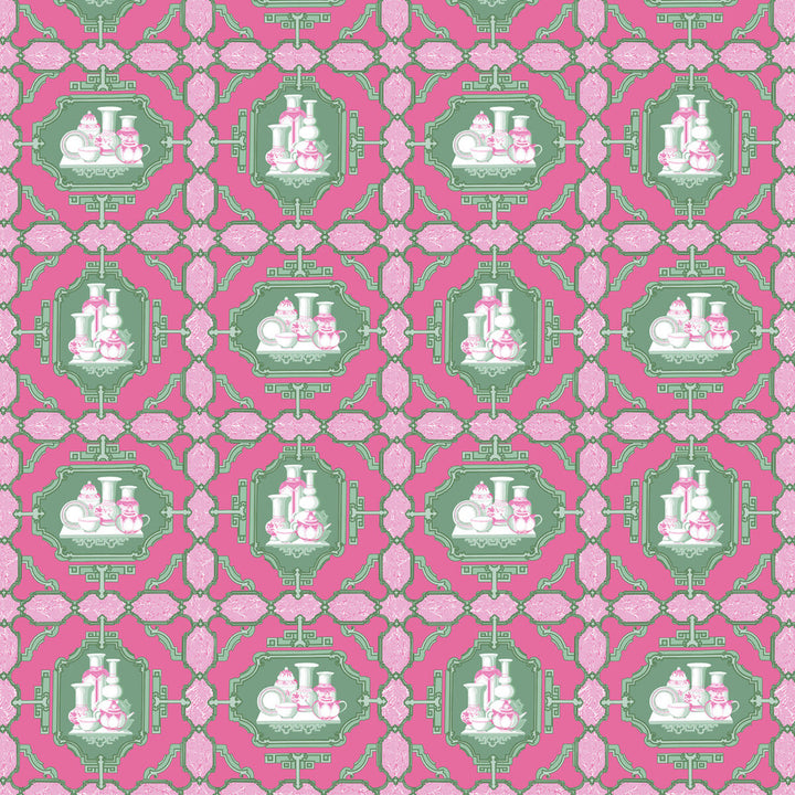 Porcelanas Rosa/Verde by Gaston Y Daniela Fabric GASTON LIBRERIA COTTON - 100% Italy HEAVY Horizontal: 25.61 and Vertical: 24.62 52 - Fabric Carolina -