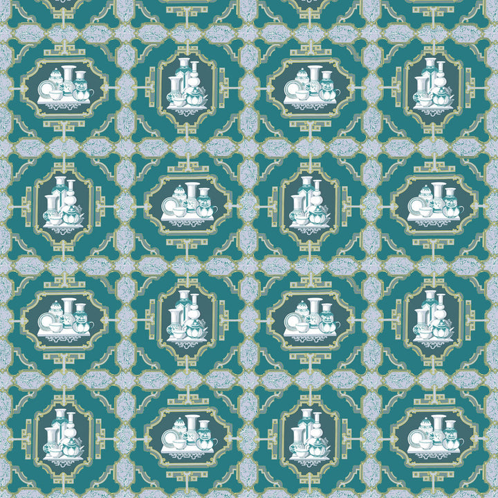 Porcelanas Esmeralda by Gaston Y Daniela Fabric GASTON LIBRERIA COTTON - 100% Italy HEAVY Horizontal: 25.61 and Vertical: 24.62 52 - Fabric Carolina -