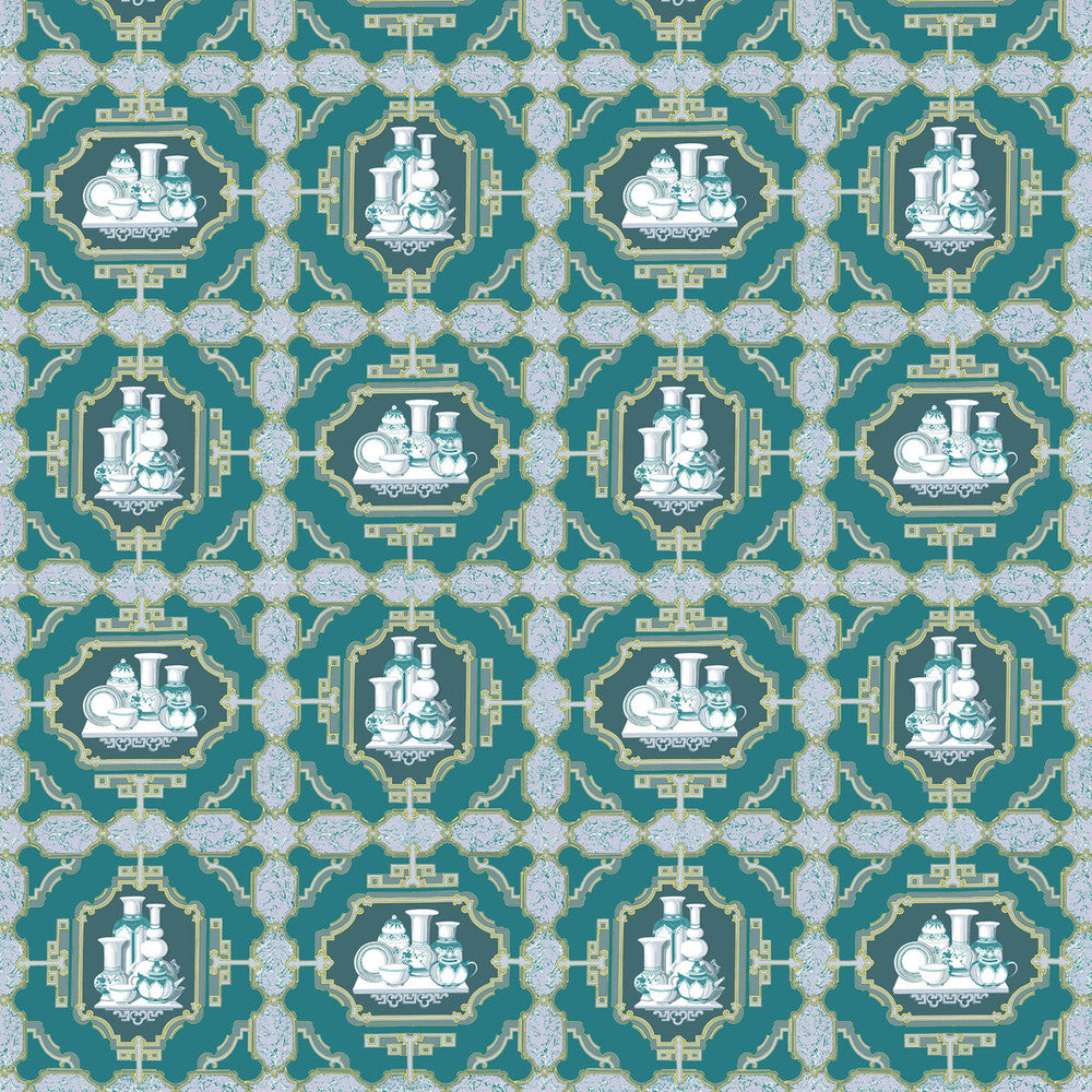 Porcelanas Esmeralda by Gaston Y Daniela Fabric GASTON LIBRERIA COTTON - 100% Italy HEAVY Horizontal: 25.61 and Vertical: 24.62 52 - Fabric Carolina -