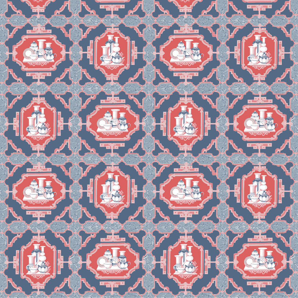 Porcelanas Azul by Gaston Y Daniela Fabric GASTON LIBRERIA COTTON - 100% Italy HEAVY Horizontal: 25.61 and Vertical: 24.62 52 - Fabric Carolina -