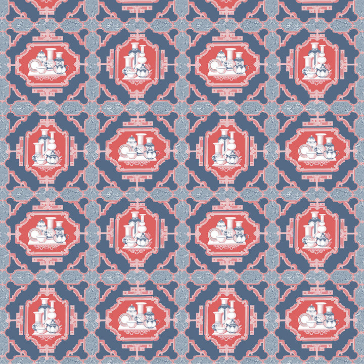 Porcelanas Azul by Gaston Y Daniela Fabric GASTON LIBRERIA COTTON - 100% Italy HEAVY Horizontal: 25.61 and Vertical: 24.62 52 - Fabric Carolina -