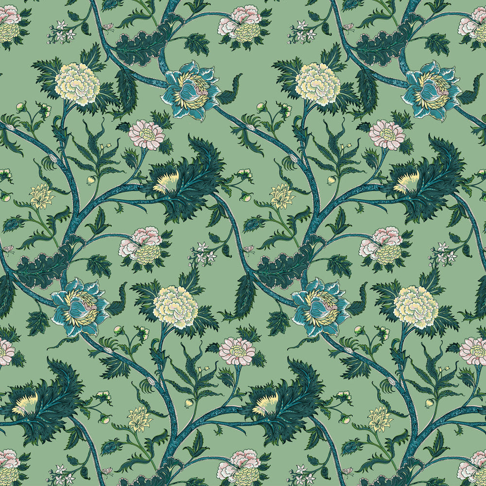 Palampore Verde by Gaston Y Daniela Fabric GASTON LIBRERIA LINEN - 91%;POLYAMIDE - 9% Italy HEAVY Horizontal: 26.52 and Vertical: 50 52.8 - Fabric Carolina -