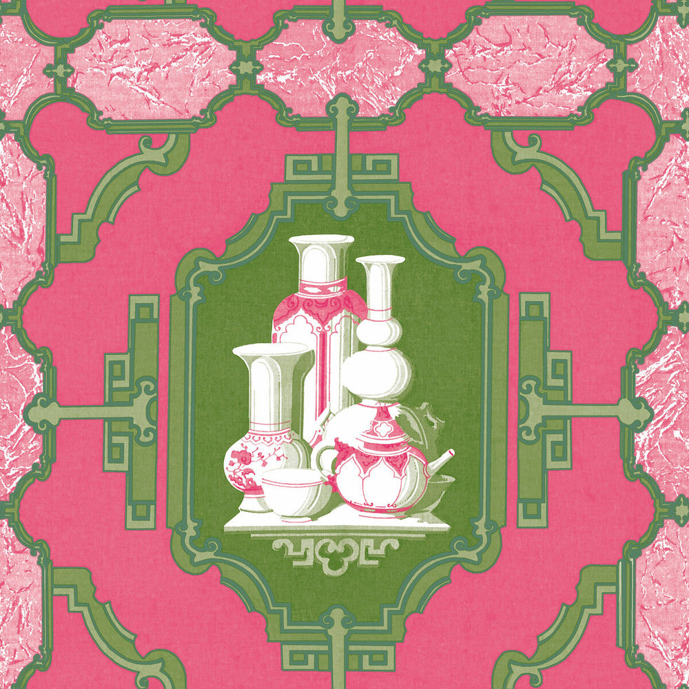 Porcelanas Frambuesa/Verde by Gaston Y Daniela Wallcovering GASTON LIBRERIA PAPER - 100% Spain - Horizontal: 0 and Vertical: 10.4 20.8 - Fabric Carolina -