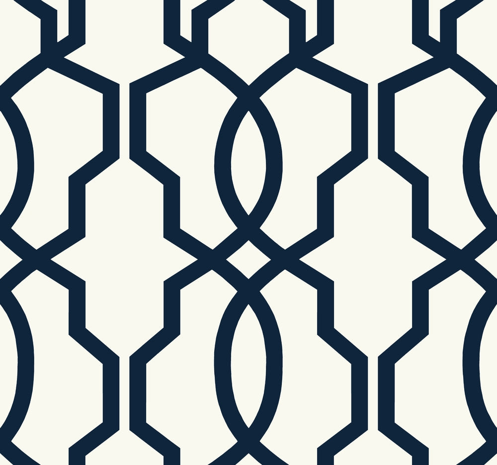 Hourglass Trellis Navy & White Wallpaper by York Wallcoverings Best Sellers Covers about 60.8 square feet 27-in by 27-ft long roll Unpasted 25.25 - Fabric Carolina -