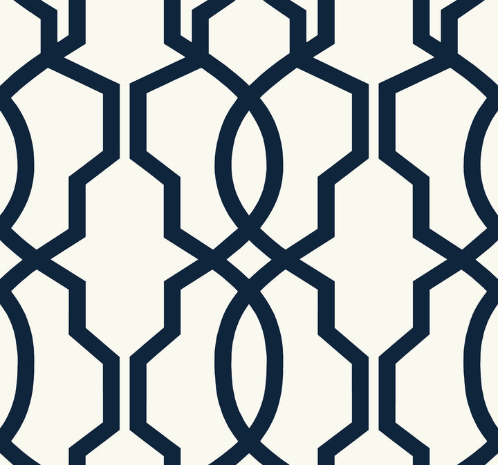 Hourglass Trellis Navy & White Wallpaper by York Wallcoverings Best Sellers Covers about 60.8 square feet 27-in by 27-ft long roll Unpasted 25.25 - Fabric Carolina -