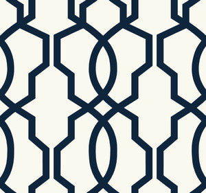 Hourglass Trellis Navy & White Wallpaper by York Wallcoverings