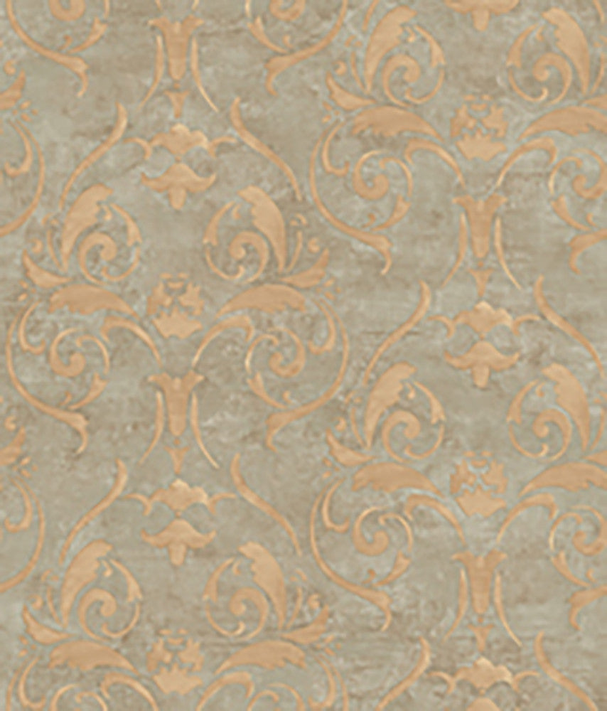 Distressed Light Brown Damask Wallpaper by Lucky Day Super Value Program Covers about 56.4 square feet 20.5-in by 33-ft long roll Prepasted 20.5 - Fabric Carolina -