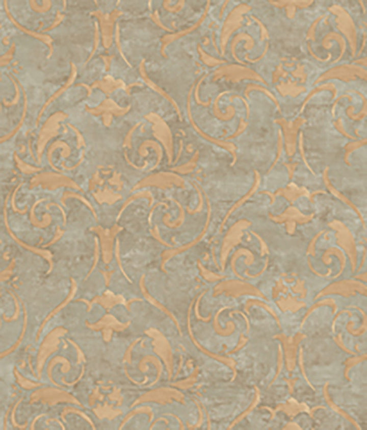 Distressed Light Brown Damask Wallpaper by Lucky Day Super Value Program Covers about 56.4 square feet 20.5-in by 33-ft long roll Prepasted 20.5 - Fabric Carolina -