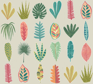Leaf Boogie Neutral Tropical Mix Wallpaper by ohpopsi