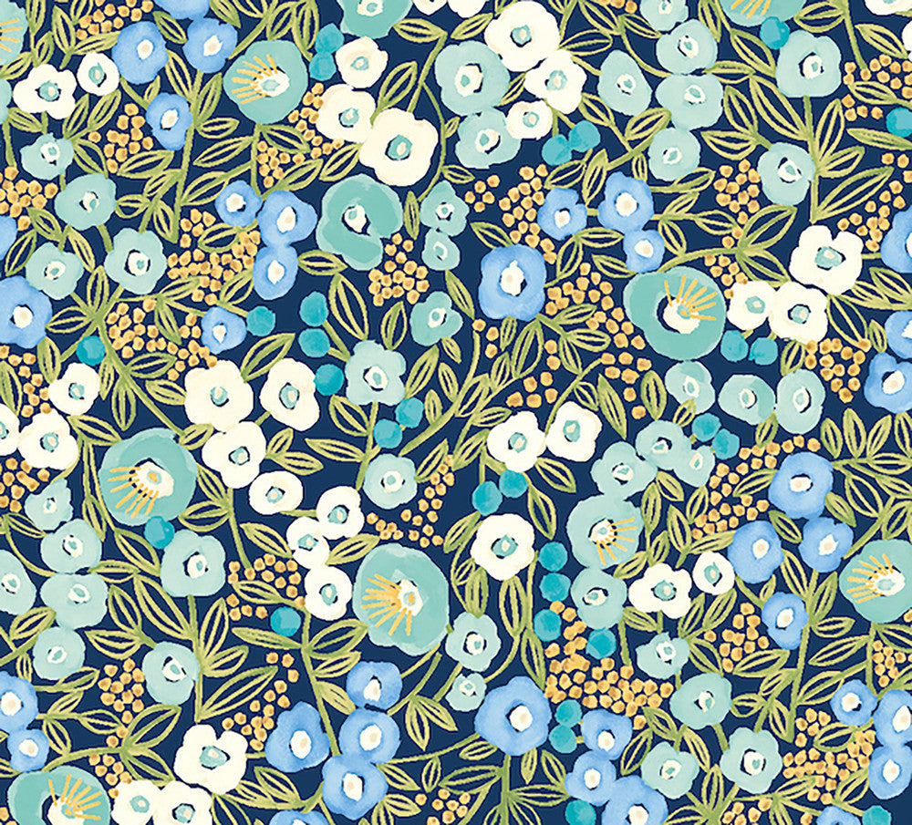Flora Ditsy Blue Garden Wallpaper by ohpopsi Glasshouse Covers about 54.2 square feet 19.7-in by 33-ft long roll Unpasted 16 - Fabric Carolina -