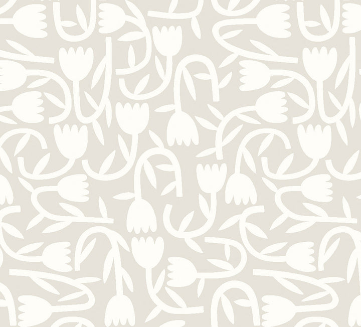 Aino Taupe Tiny Tulip Wallpaper by ohpopsi Glasshouse Covers about 54.2 square feet 19.7-in by 33-ft long roll Unpasted 15.7 - Fabric Carolina -