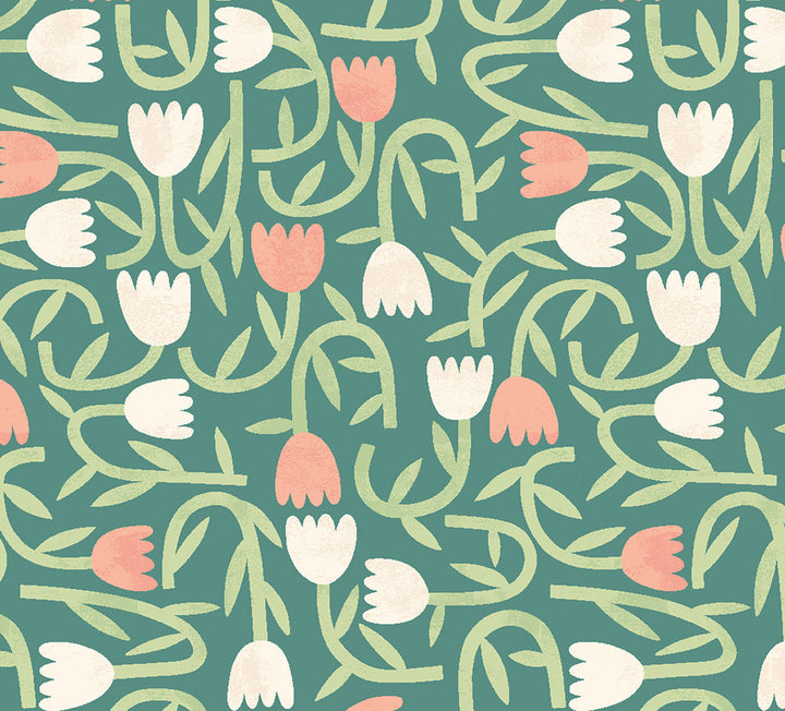Aino Green Tiny Tulip Wallpaper by ohpopsi Glasshouse Covers about 54.2 square feet 19.7-in by 33-ft long roll Unpasted 15.7 - Fabric Carolina -