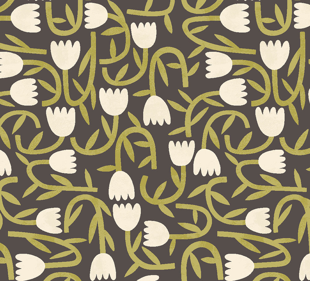 Aino Black Tiny Tulip Wallpaper by ohpopsi Glasshouse Covers about 54.2 square feet 19.7-in by 33-ft long roll Unpasted 15.7 - Fabric Carolina -