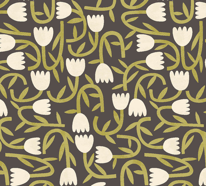 Aino Black Tiny Tulip Wallpaper by ohpopsi Glasshouse Covers about 54.2 square feet 19.7-in by 33-ft long roll Unpasted 15.7 - Fabric Carolina -