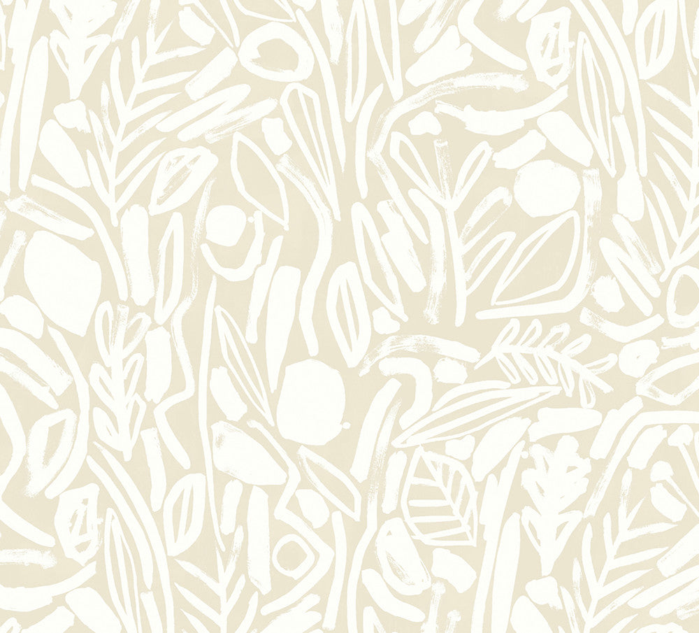 Verdure Neutral Painted Botanical Wallpaper by ohpopsi Glasshouse Covers about 54.2 square feet 19.7-in by 33-ft long roll Unpasted 39.7 - Fabric Carolina -
